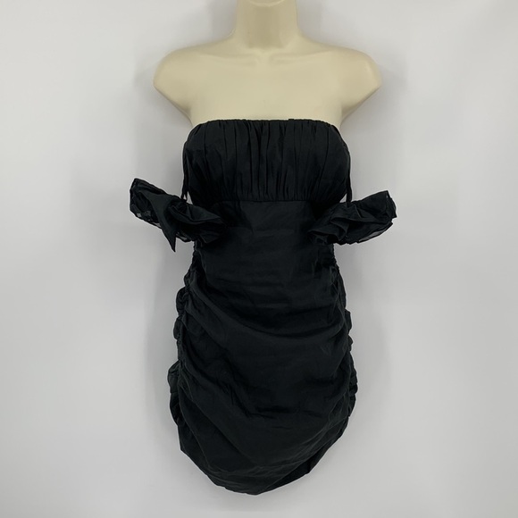 Lovers and Friends Moda Mini dress ruched black tank pom pom Chiffon new XXS - Picture 3 of 6